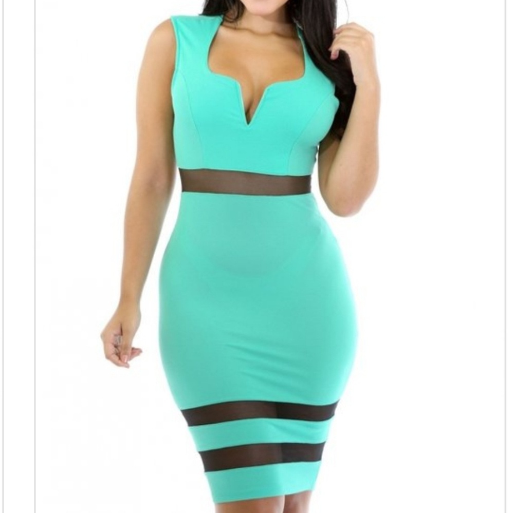 Mint sleeveless mesh dress
